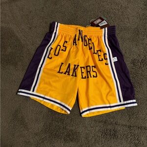 Mitchell & Ness Yellow and Purple Lakers Athletic Shorts